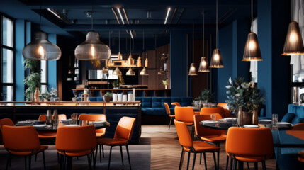 Fototapeta na wymiar Interior of cozy restaurant. Contemporary design in loft style