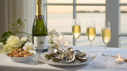 fresh oysters and a glass of wine