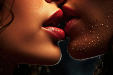 Close Up of Two People Kissing Passionately in an Urban Setting