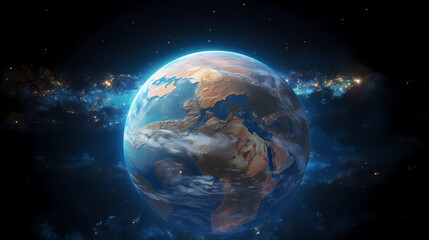 Fototapeta premium Earth in the cosmic sky, abstract space background of a planet in the universe