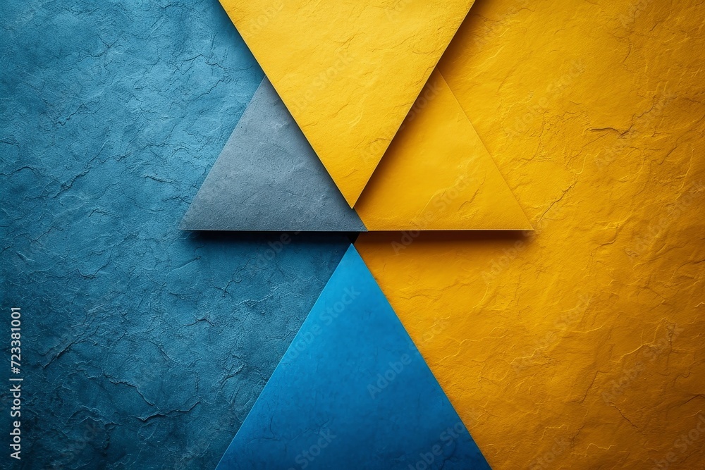 Poster a vibrant explosion of color and geometry, a blue and yellow triangle composition exudes abstract en