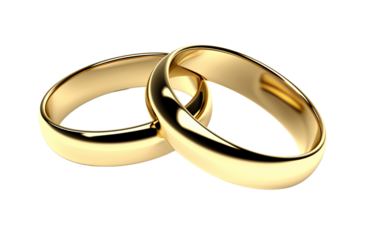 A set of two wedding rings, one made of gold, a beautiful symbol of love and commitment. Isolated on Transparent Background.