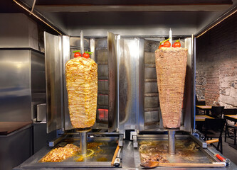 Doner kebab and chicken doner kebab in a food hall in Turkey.