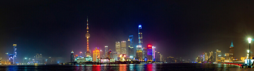 Fototapeta na wymiar Shanghai The Bund Night Panorama