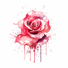 abstract watercolour rose minimal, modern minimalism rose light watercolour, white background, few details, bold brushstrokes and splatter.