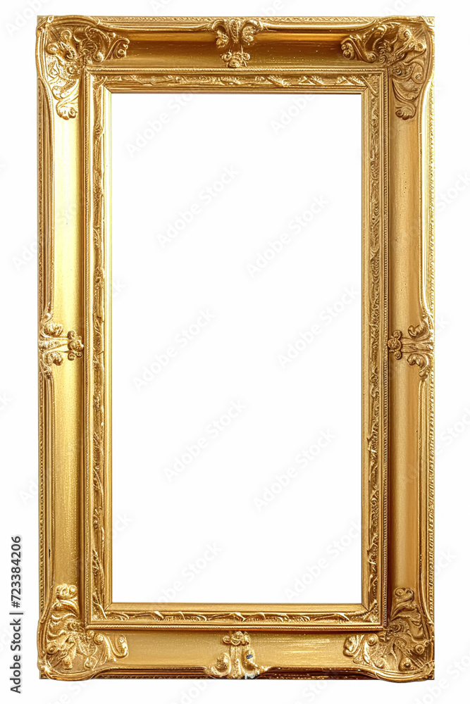 Wall mural blank empty 2:3 gold picture frame isolated on white background