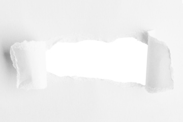 White thick paper, torn in the middle with an empty hole. And an empty background behind