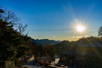 Fototapeta na wymiar Chinese Mountain Village Sunset during Winter