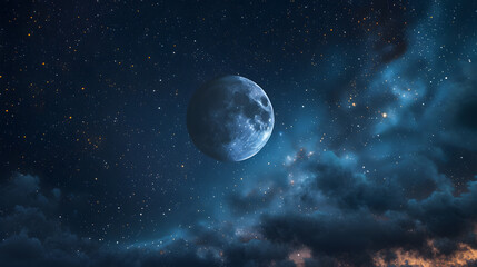 Fototapeta na wymiar Night sky with full moon and stars