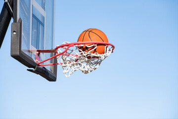 Basketball going through the net