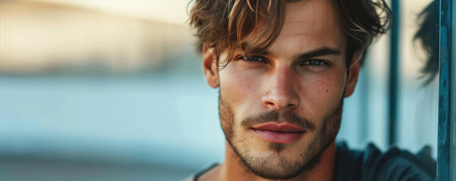 Handsome muscular male model face