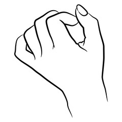 Beautiful female hand with bent fingers. Relaxed gesture. Black and white linear silhouette. Cartoon style.