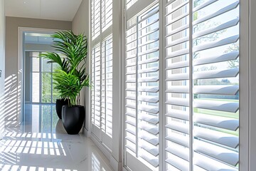 Plantation shutters, classic and versatile window treatments, feature adjustable louvers mounted on a solid frame, providing an elegant and functional solution that allows for precise control of light