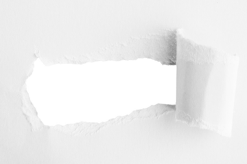 White thick paper, torn in the middle with an empty hole. And an empty background behind