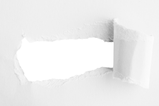 White thick paper, torn in the middle with an empty hole. And an empty background behind