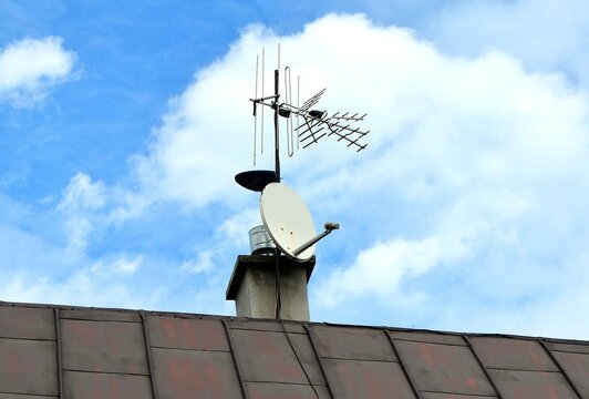 Satellite dish , antennas dvb-t2 on the roof of the house