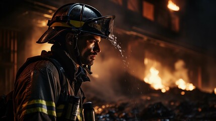 May 4: international firemen's day. Portrait of a firefighter working in emergency services