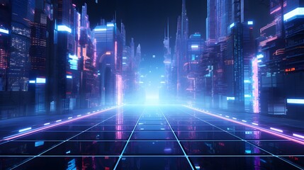 Fototapeta na wymiar A cyberspace with neon lights and grids, cyberpunk sci-fi background