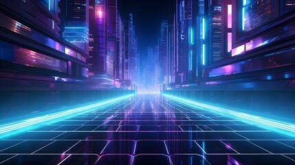 A cyberspace with neon lights and grids, cyberpunk sci-fi background