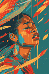 Colorful ilustration of Woman's face full of sorrow