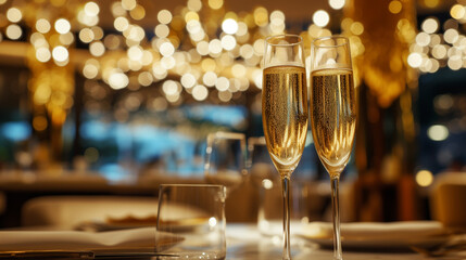 Glasses of champagne in the high end restaurant, celebration