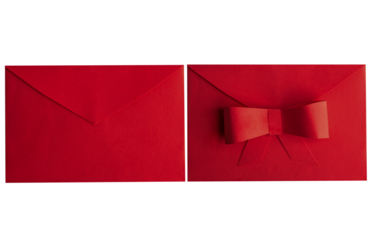 red envelope and envelope with a bow on a blank background.
