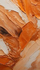 Closeup of abstract copper orange texture background. Oil, acrylic brushstroke, pallet knife paint on canvas. Art Canvas Banner.	