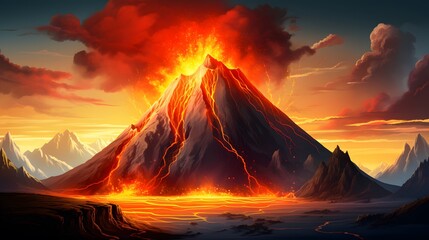 A volcano and a lava. Volcano eruption concept background - Powered by Adobe