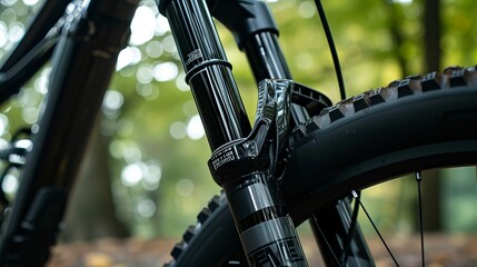 Black bycicle shock fork installed on modern bike 