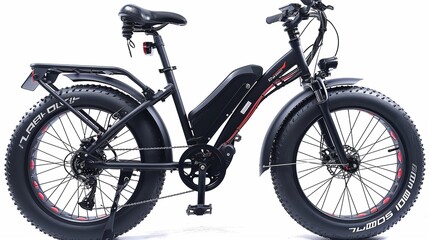 Black electrical bike fat tire folding 20" wheel with seat and force shocks,isolated white background