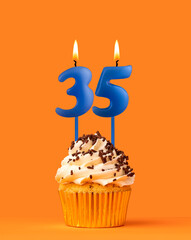 Blue birthday candle and cupcake - Number 35