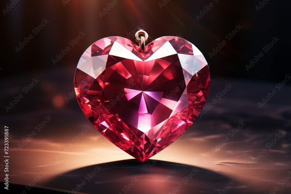 Poster heart shaped gemstone. background with selective focus and copy space