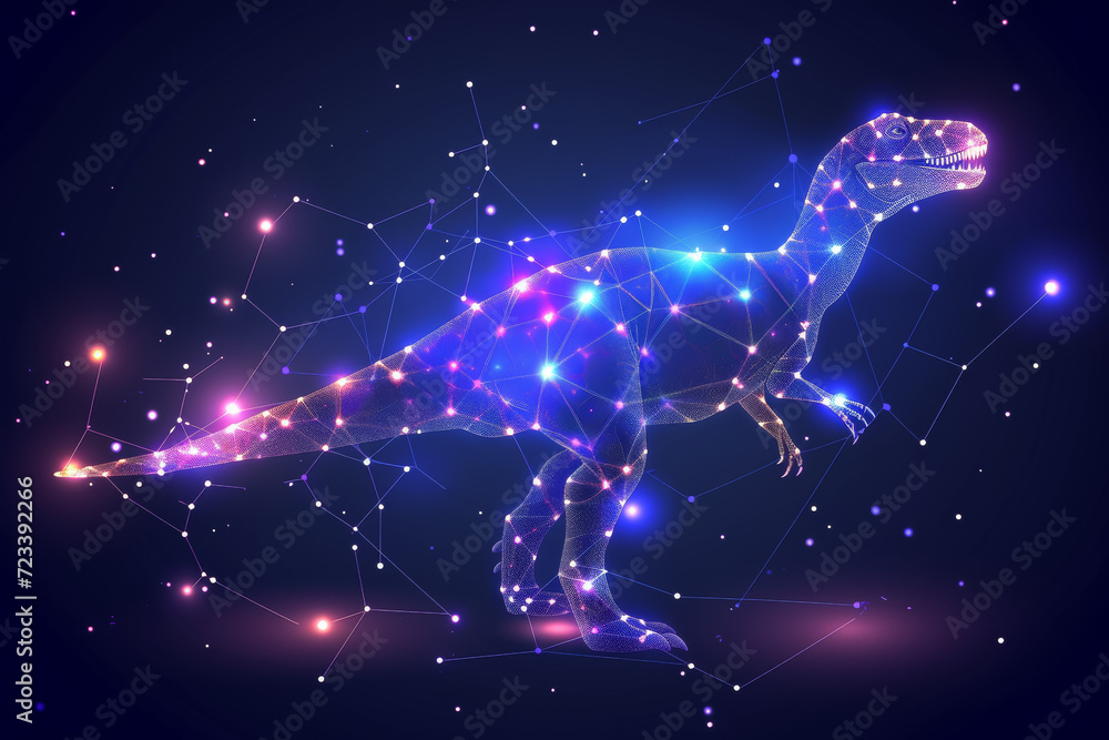 Aufkleber dinosaur hologram made from digital dots. background with selective focus and copy space