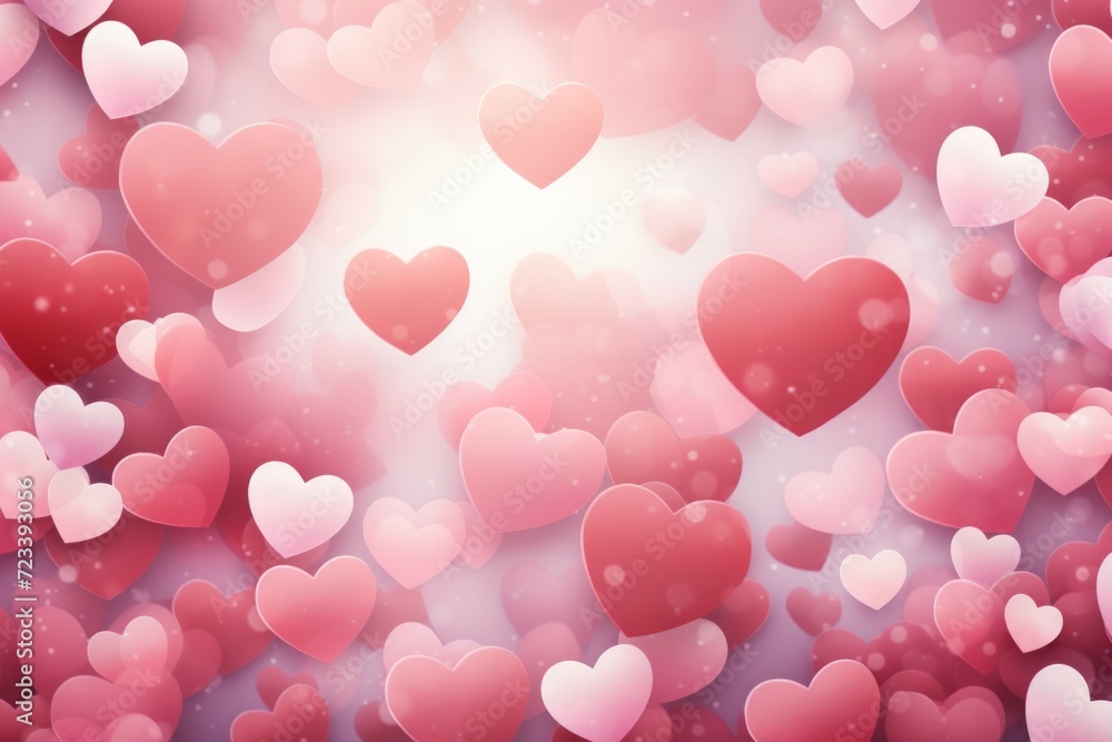 Poster festive card backdrop with hearts. background with selective focus and copy space