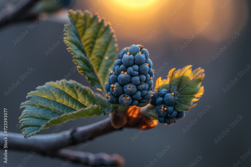 Aufkleber berry on a bush branch. background with selective focus and copy space