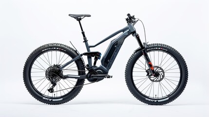 Electric mountain bike in studio with white background 