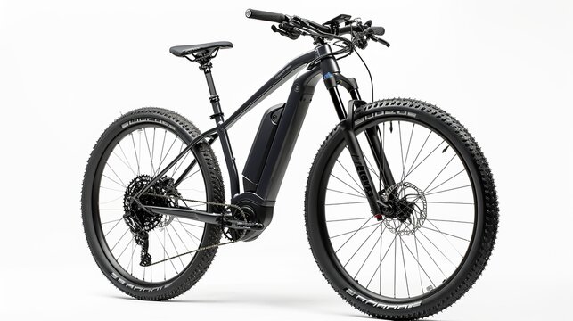 Electric Mountain Bike In Studio With White Background 