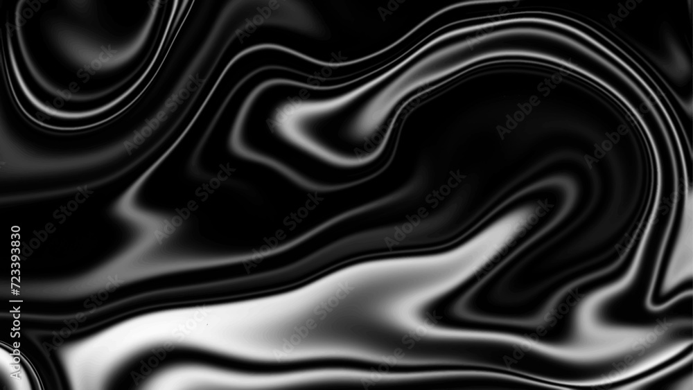 Wall mural Dark liquid wave metal background. Metallic liquid surface. Silver liquify background. Black and white liquid background texture