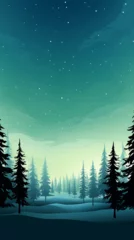 Wall murals Green Blue winter landscape with trees