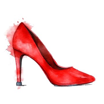 Beautiful woman high heel shoe red watercolor paint