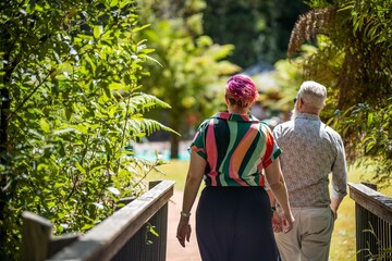 mature hipster couple hiking in the bush in australia