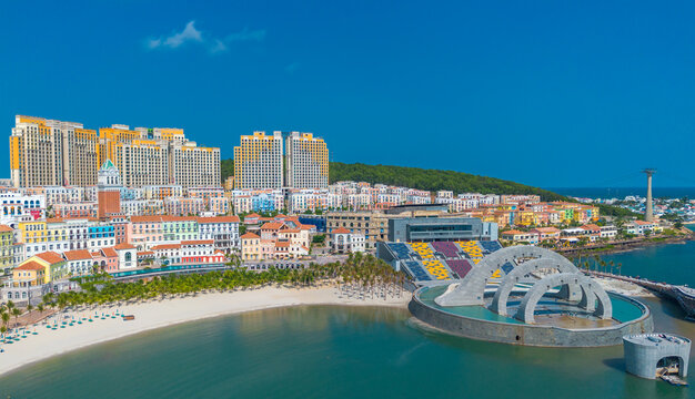 Aerial view of Sunset ghost town in Phu Quoc island, Vietnam. Fast being developed European city copy. Amazing future resort, Kien Giang province