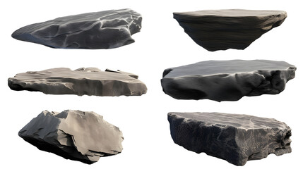 Collection set of flat rocks, stone podium for display product isolated on transparent or white background, png - obrazy, fototapety, plakaty