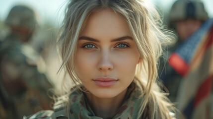 American female soldier, war concept