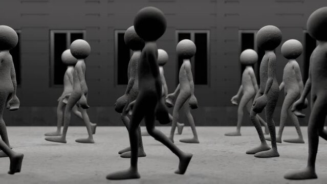 walking stick man, concrete materials, 3D rendering