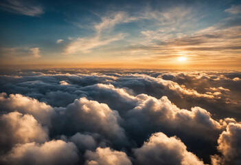 Une mer de nuage en vue aérienne au soleil couchant - generative AI