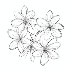 Plumeria flowers in continuous line art drawing style. Minimalist black line sketch on white background