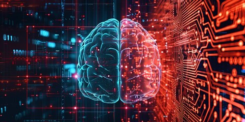 Artificial intelligence, brain, intelligent man, new technologies, background. - obrazy, fototapety, plakaty
