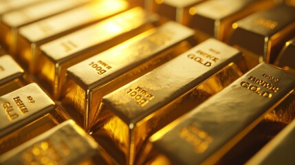 gold bar in a large gold reserve in a bank