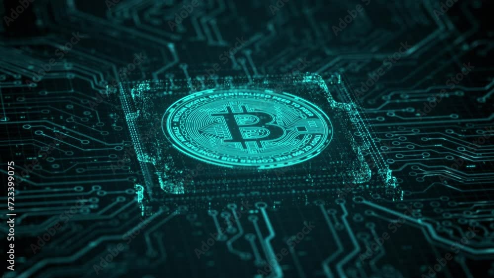 Aufkleber bitcoin crypto currency digital technology on circuit board. abstract futuristic 3d render backgroun